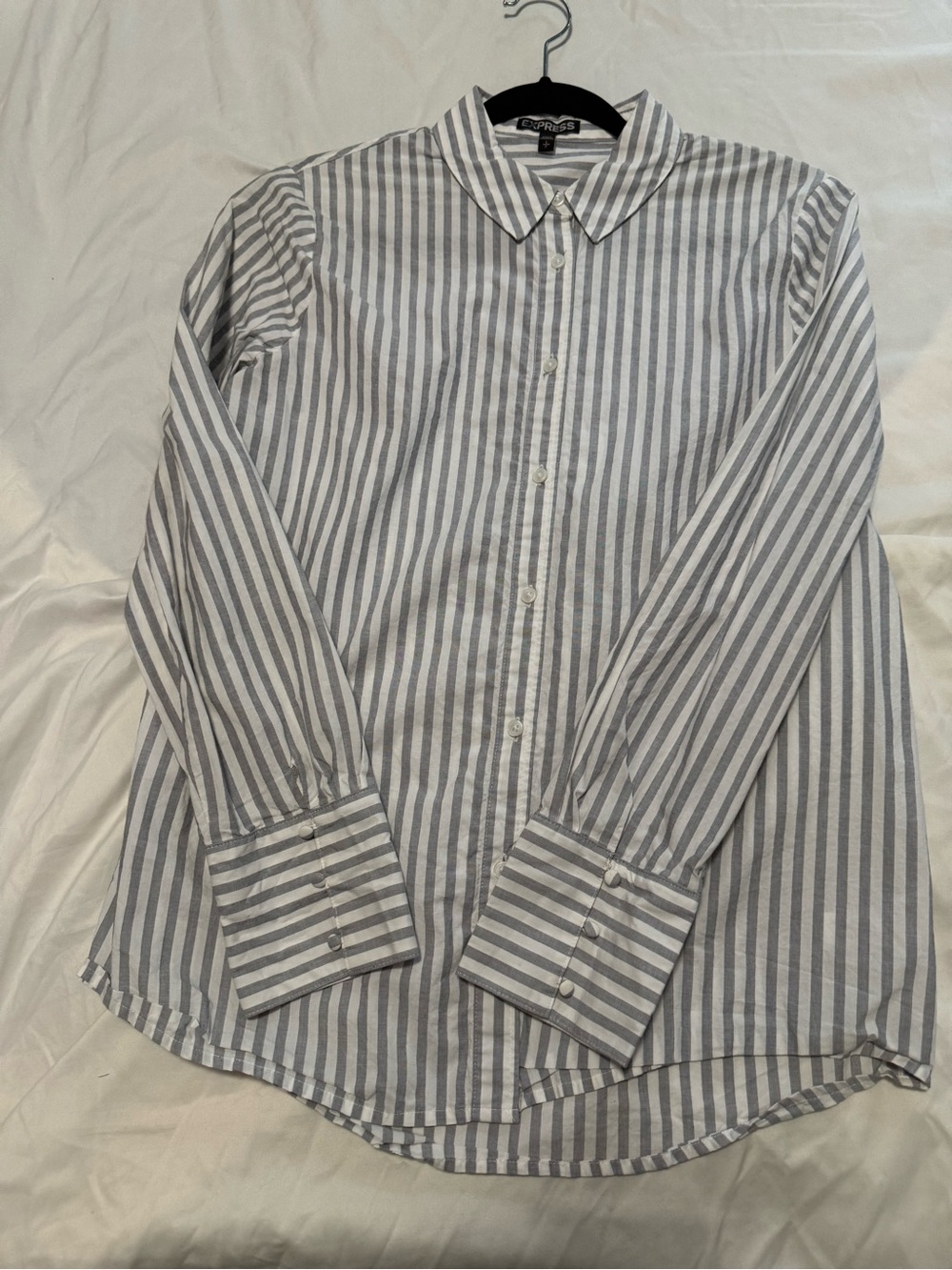Classic Gray & White Striped Women's Button-Up Shirt